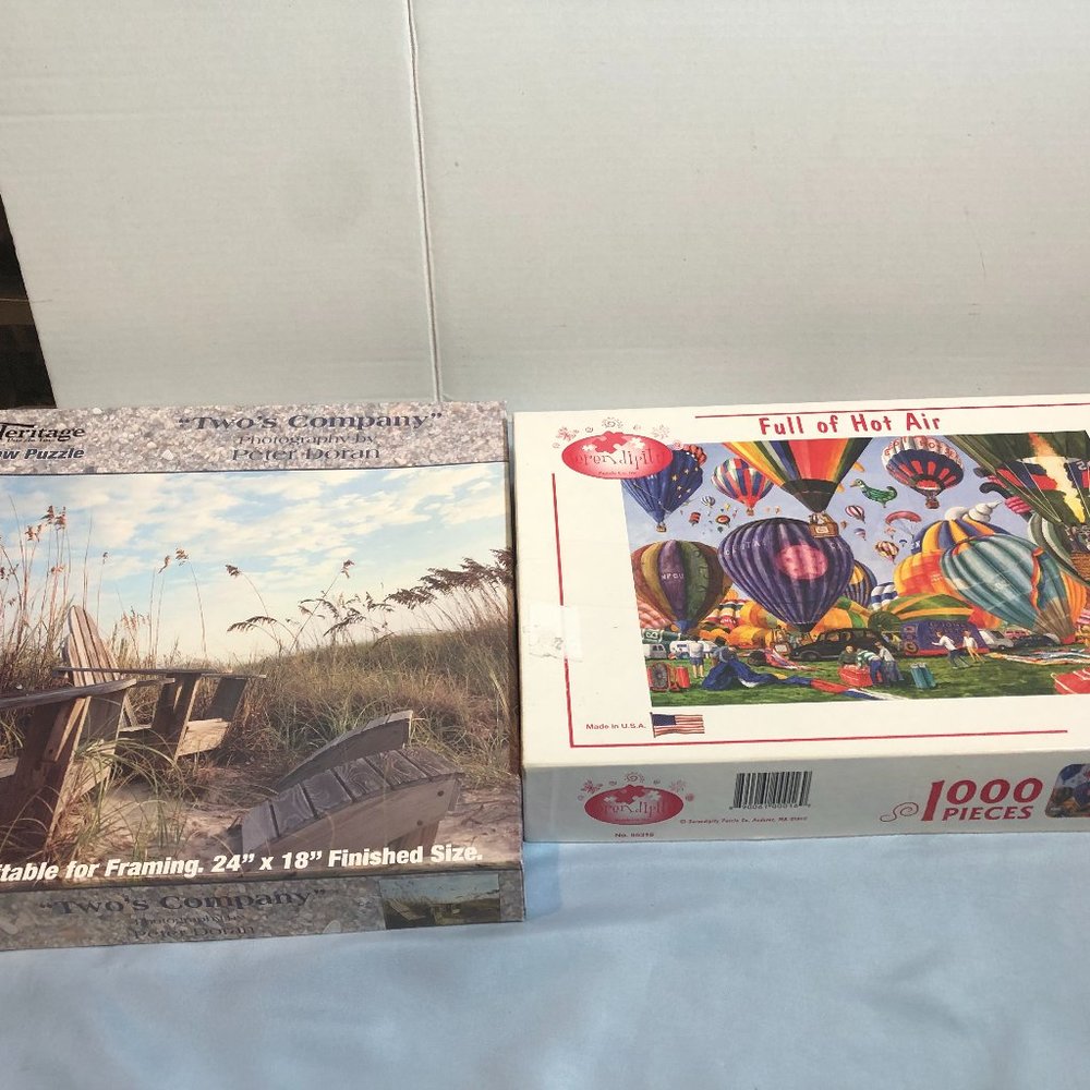 LOT of 2 Puzzles Two's Company 550 Pc & Full of Hot Air Balloons 1000 Pc #F66